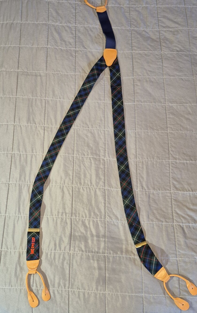 Vintage Pendleton Suspenders Mens One Size Plaid Wool Leather Button End Ben 90s